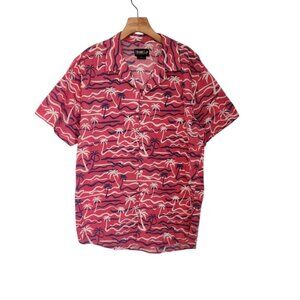 Trunks Surf and Swim Hawaiian Shirt Pink Tropical Palm Trees Beach Mens Large
